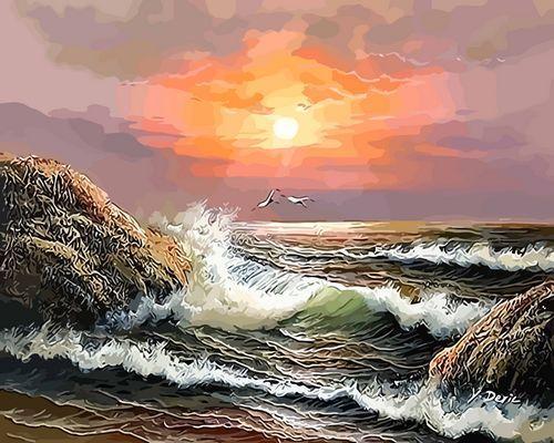 Landscape Wave Paint By Numbers Kits UK With Frame H741
