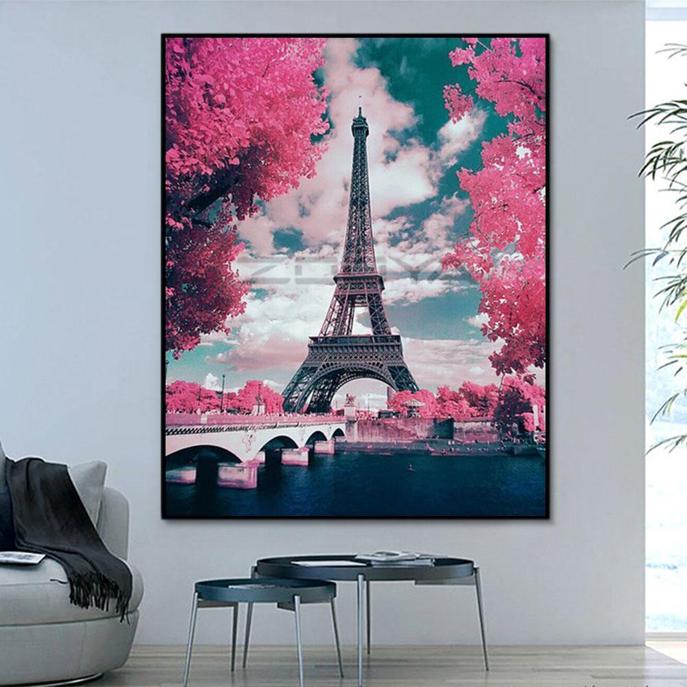 Landscape Eiffel Tower Paint By Numbers Kits UK With Frame PH9237