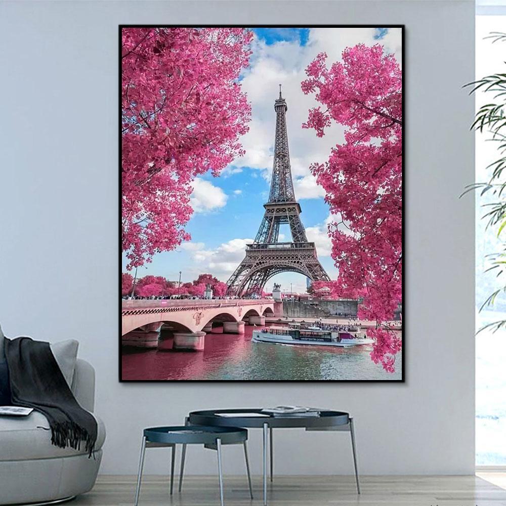 Landscape Eiffel Tower Paint By Numbers Kits UK With Frame RA3088