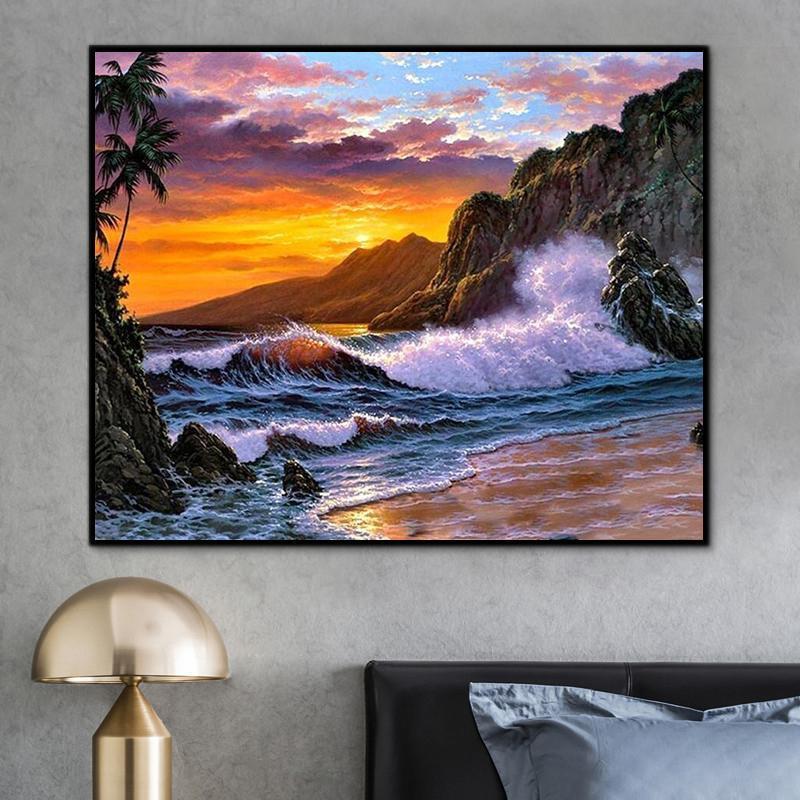 Natural Beach Paint By Numbers Kits UK For Adult HQD1312