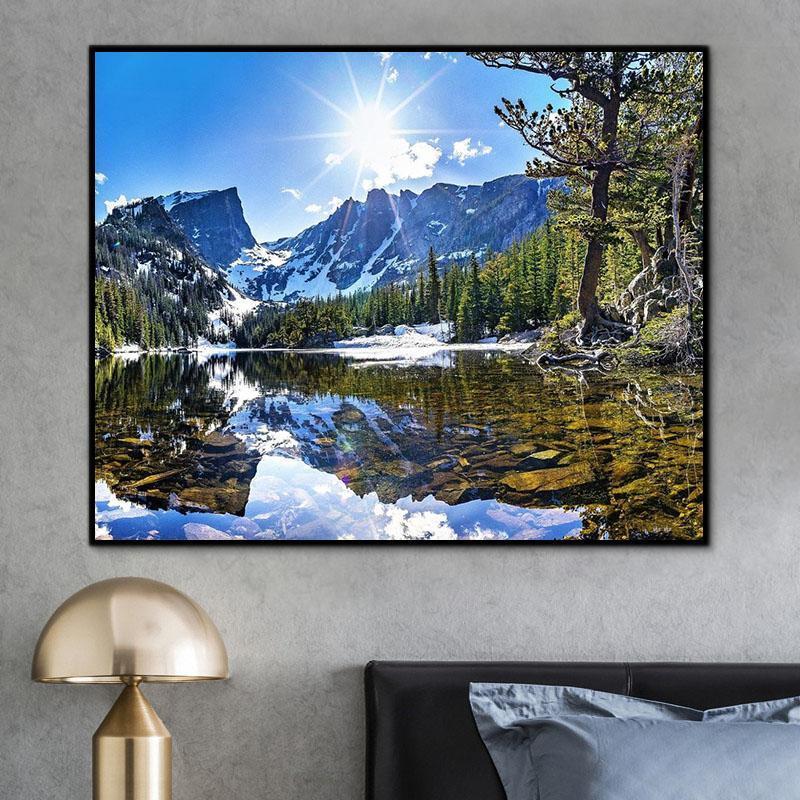 Natural Mountain Lake Paint By Numbers Kits UK For Adult HQD1296