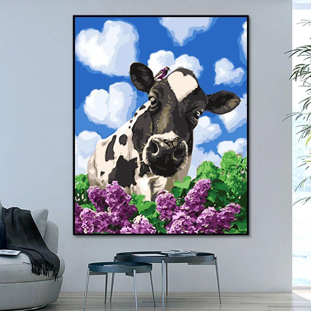 Animal Cow Paint By Numbers Kits UK For Adult HQD1248
