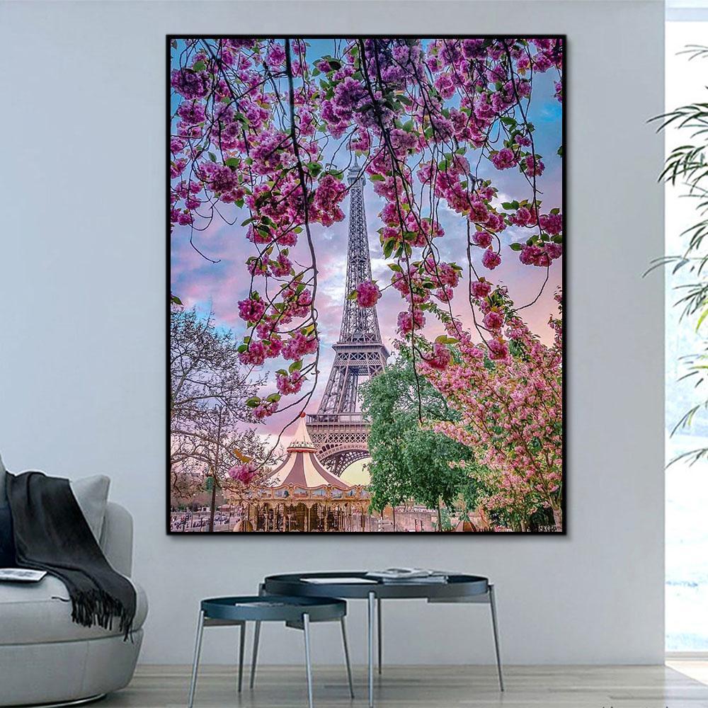 Landscape Eiffel Tower Paint By Numbers Kits UK With Frame OTG6089