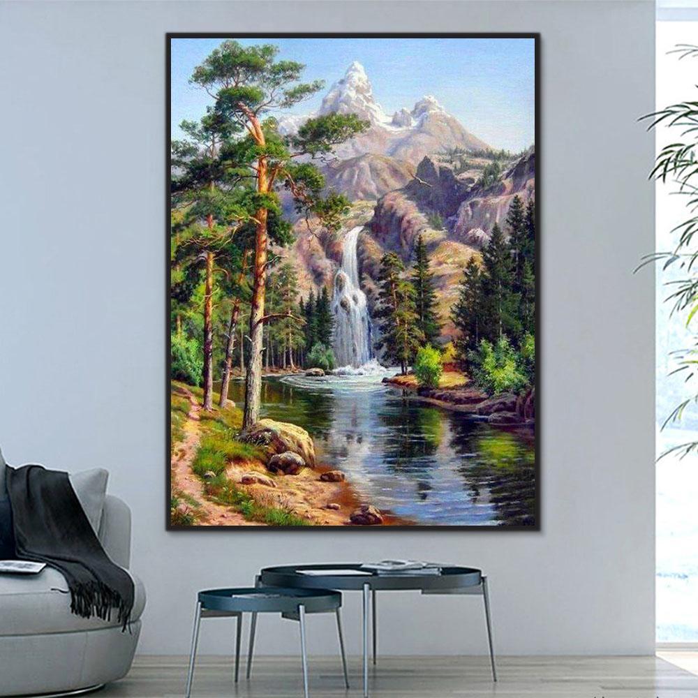 Natural Mountain Lake Paint By Numbers Kits UK For Adult HQD1299