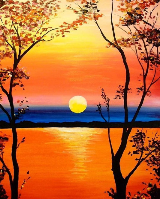 Landscape Sunset&Lake Paint By Numbers Kits UK With Frame HQD1392