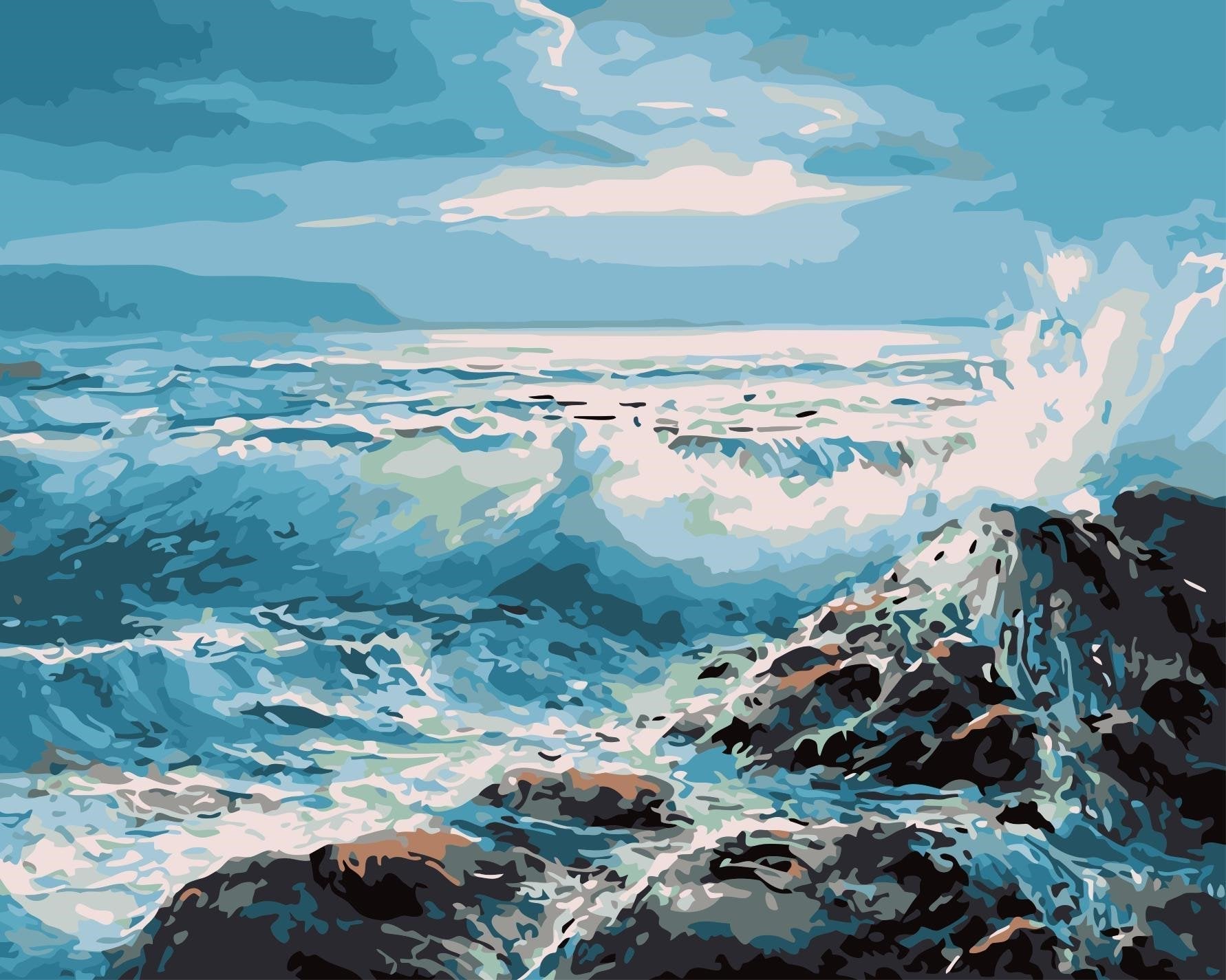 Landscape Wave Paint By Numbers Kits UK With Frame HQD140