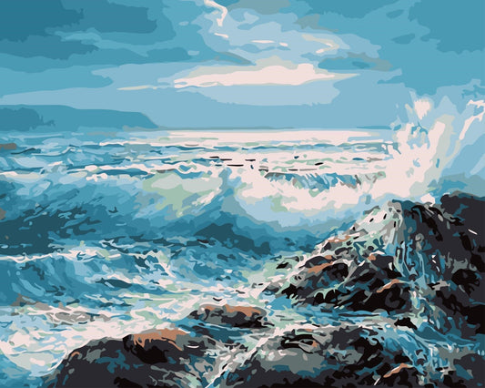 Landscape Wave Paint By Numbers Kits UK With Frame HQD140